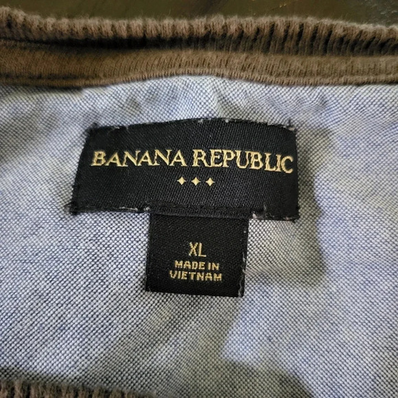 Banana Republic Striped Henley Men's XL Brown Blue Long Sleeve Shirt - Picture 6 of 8